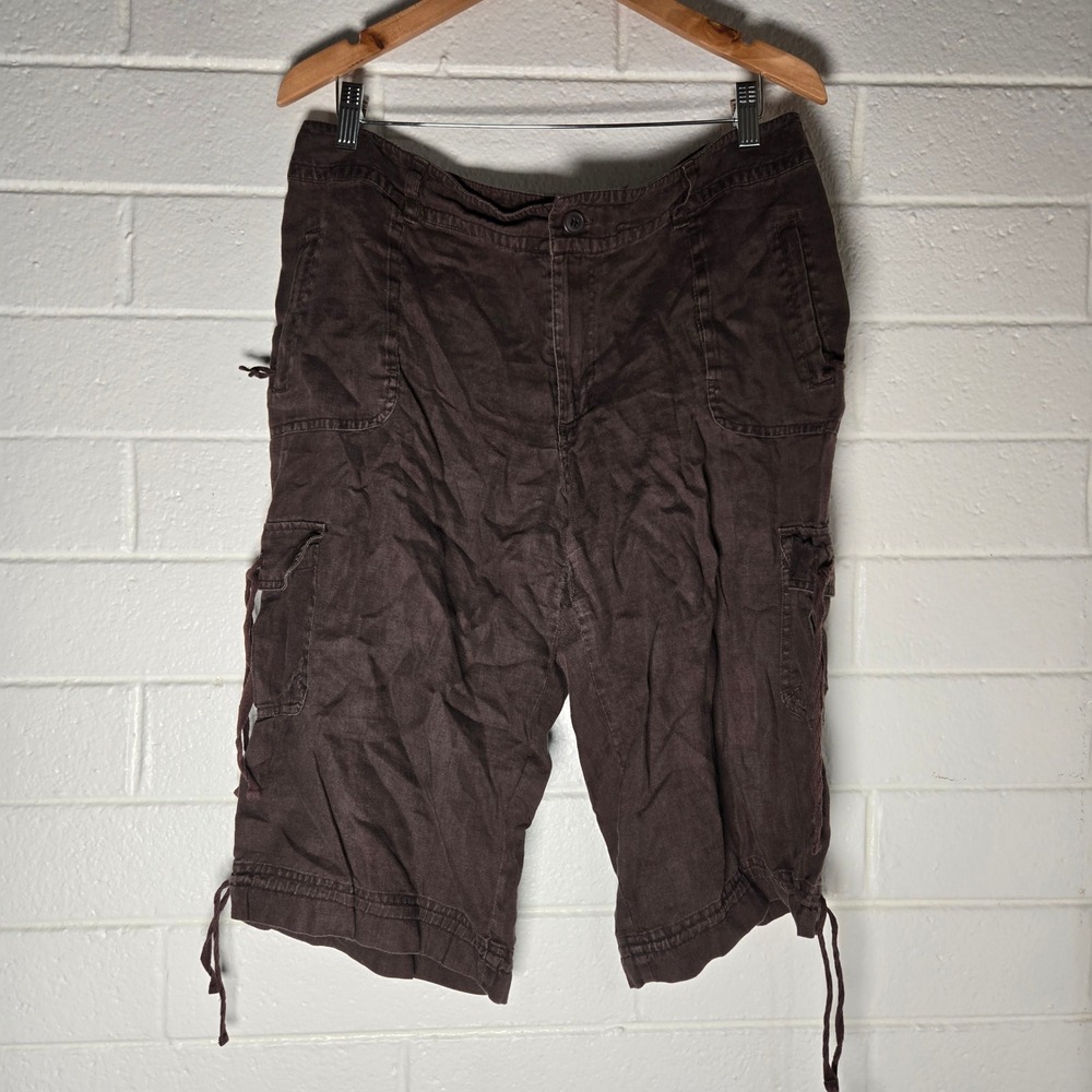 a.n.a Womens Cargo Shorts Brown 100% Linen 16 Utility Minimalist Beachy